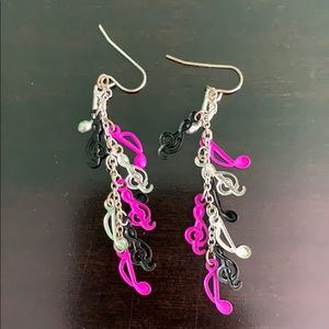 Pink and black music earrings